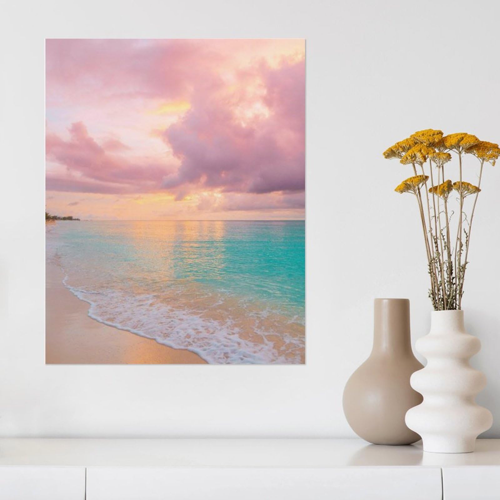 Amazon.co.jp: 絵画 夕暮れのビーチインテリア 絵画 ピンクの雲