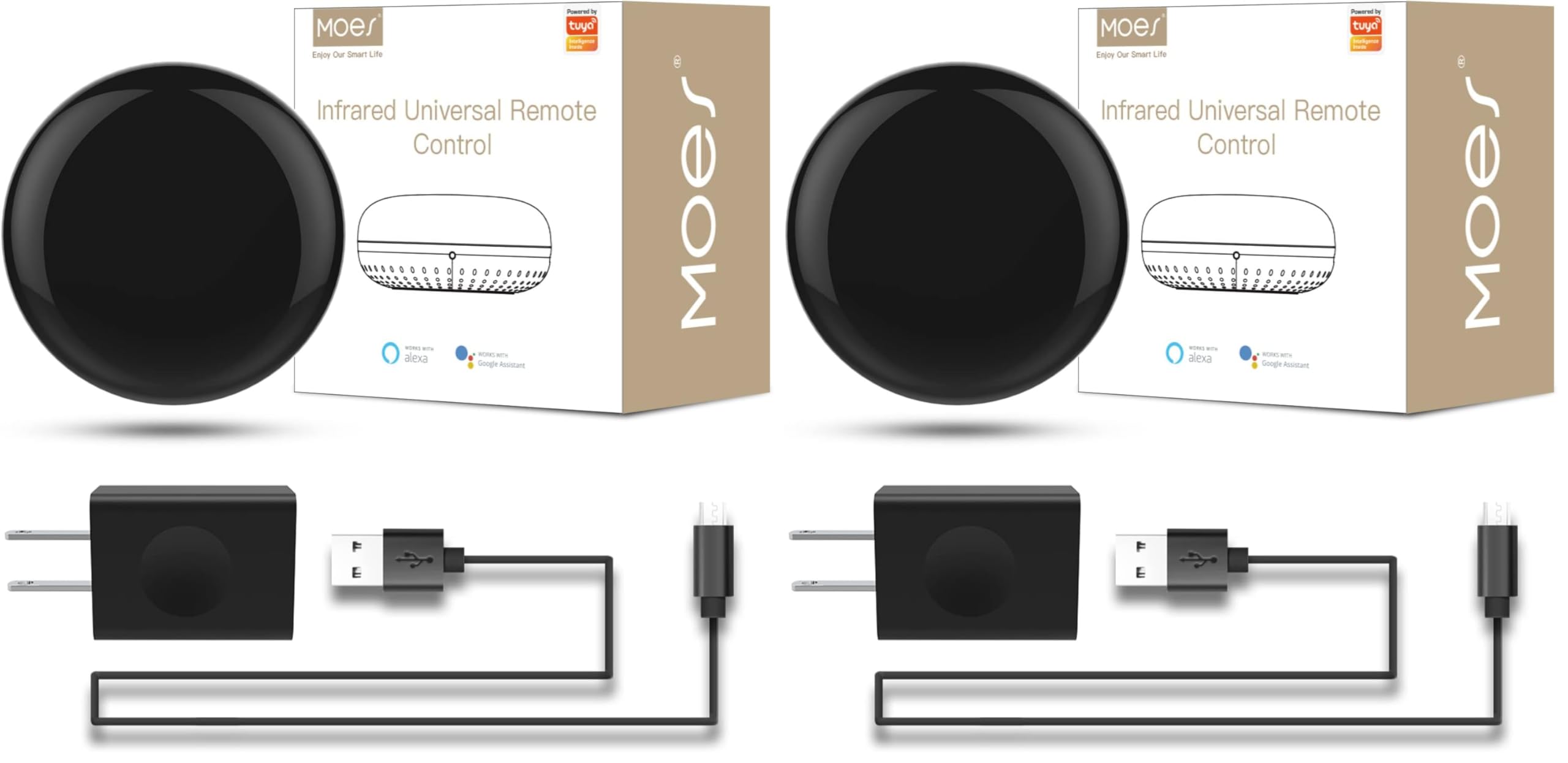 MOES WiFi Smart IR Remote Controller Smart Home Infrared Universal Remote Blaster,One for All Control AC TV DVD CD AUD SAT etc,Compatible with Alexa and Google Assistant,No Hub Required (Pack of 2)