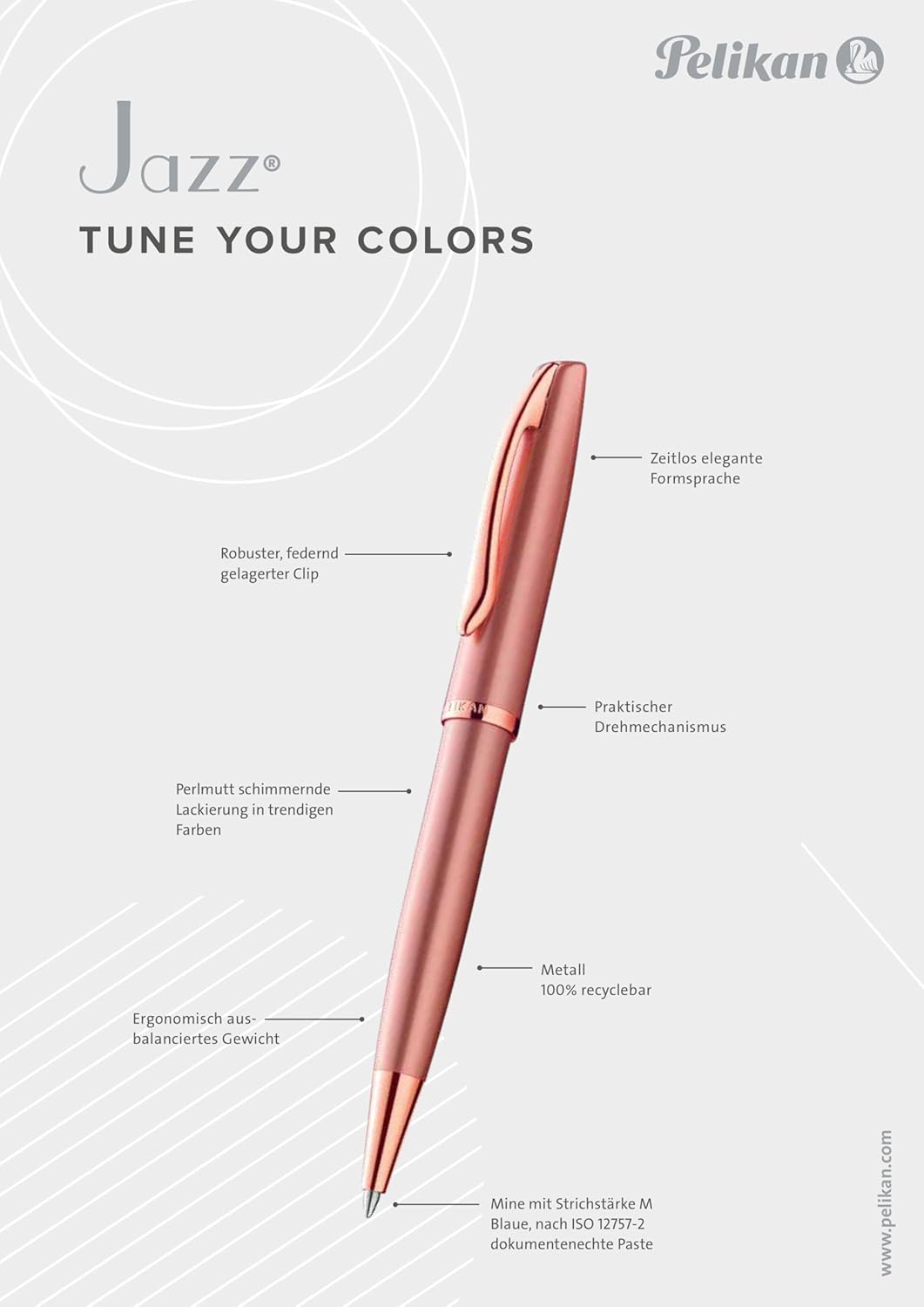 Pelikan Jazz Noble Ballpoint Pen Rose (Pink) for Right and Left Handed Users Elegant Metal Ballpoint Pen in Folding Box 821636