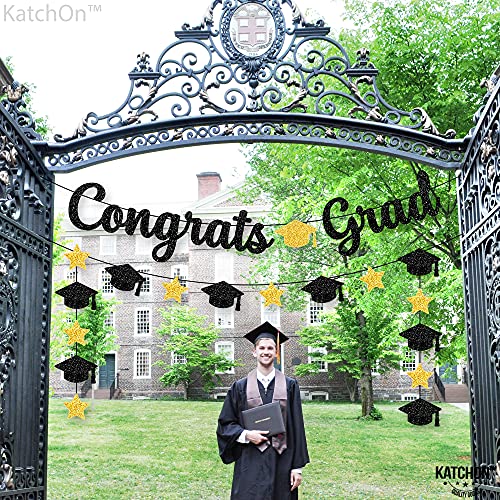 Image of Graduation Decorations 2026 | Glitter Black and Gold Congrats Grad Banner - 10 Feet | Black and Gold Graduation Banner | Cap Garland for 2026 | 2026 Grad Party Decorations, KatchOn