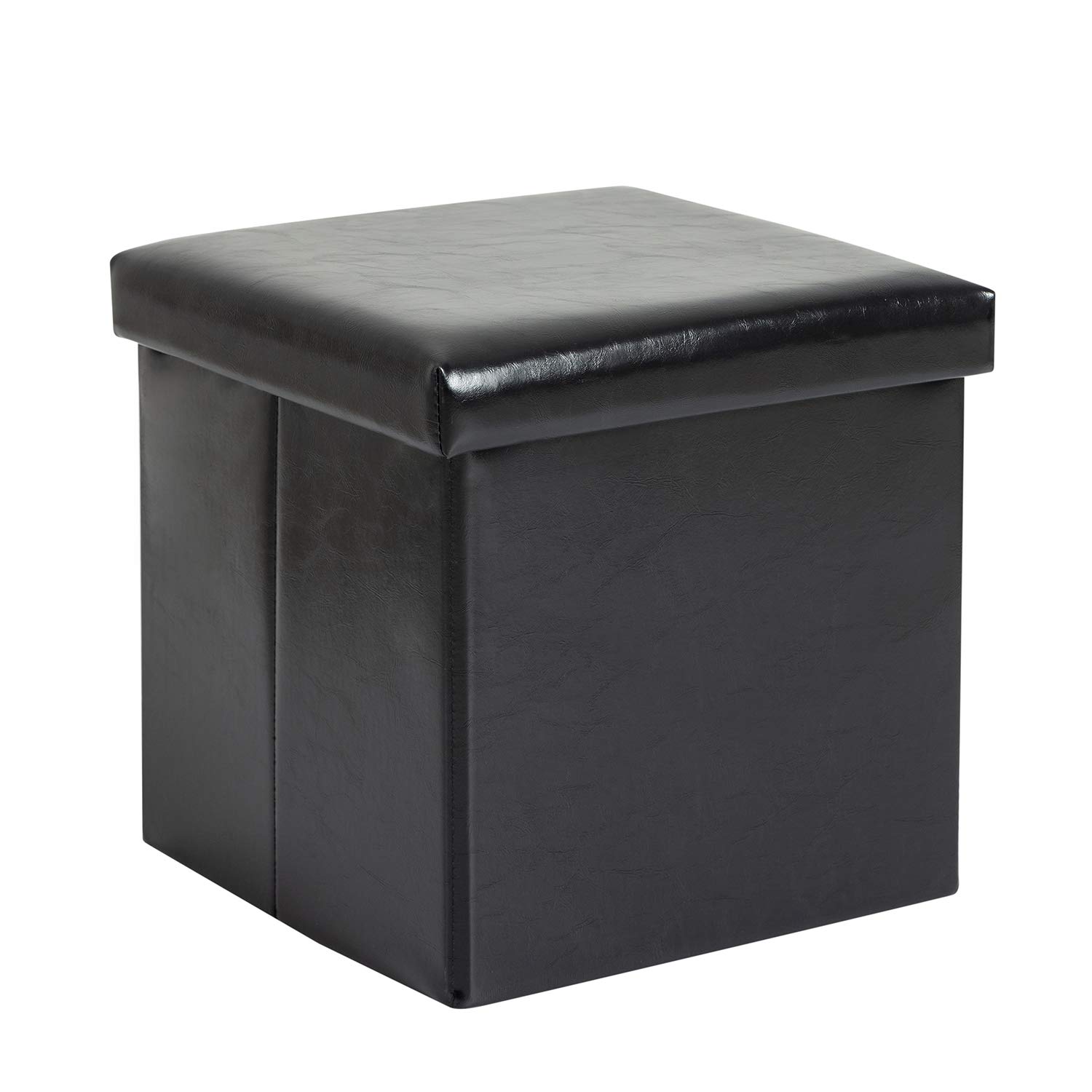 15 inches Storage Ottoman Cube,40L Folding Storage Ottoman,Leather Storage Chest Foot Rest Stool for Bedroom Living Room, Support 450lbs (Black)