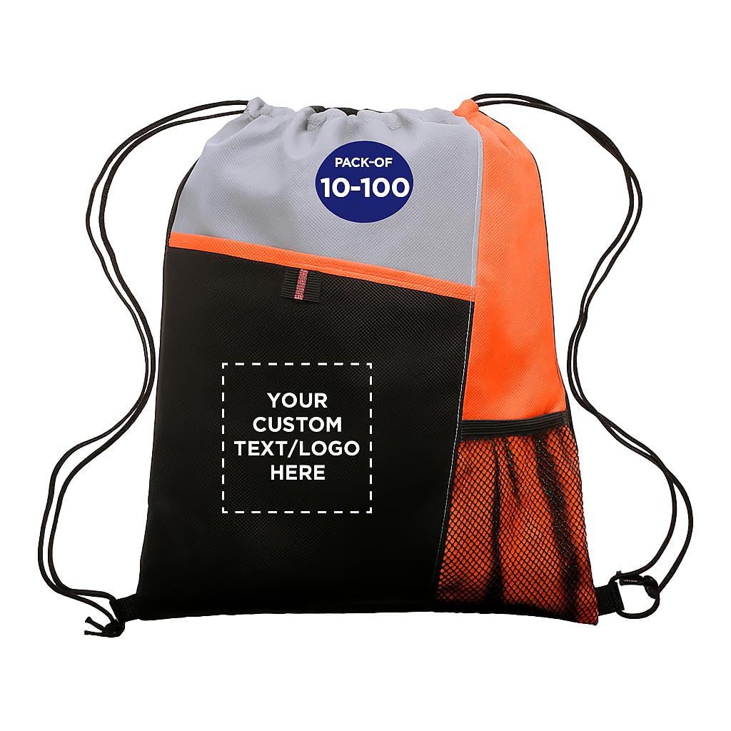 DISCOUNT PROMOS Custom Non-Woven Drawstring Backpacks Set of 10/50/100, Personalized Bulk Pack