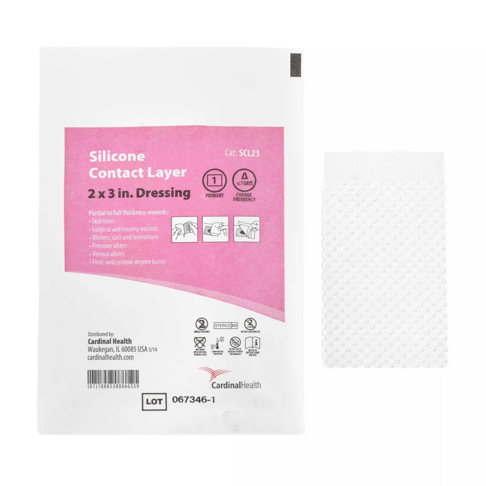 Cardinal Health™ Silicone Contact Layer Dressing, 2 x 3IN, Case of 5 Boxes of 10