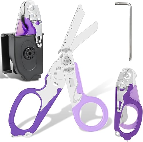 Multi Tool 6 en 1 Tijeras EMT de respuesta de emergencia con funda, tijeras de trauma plegables de acero inoxidable con cortador de correa y