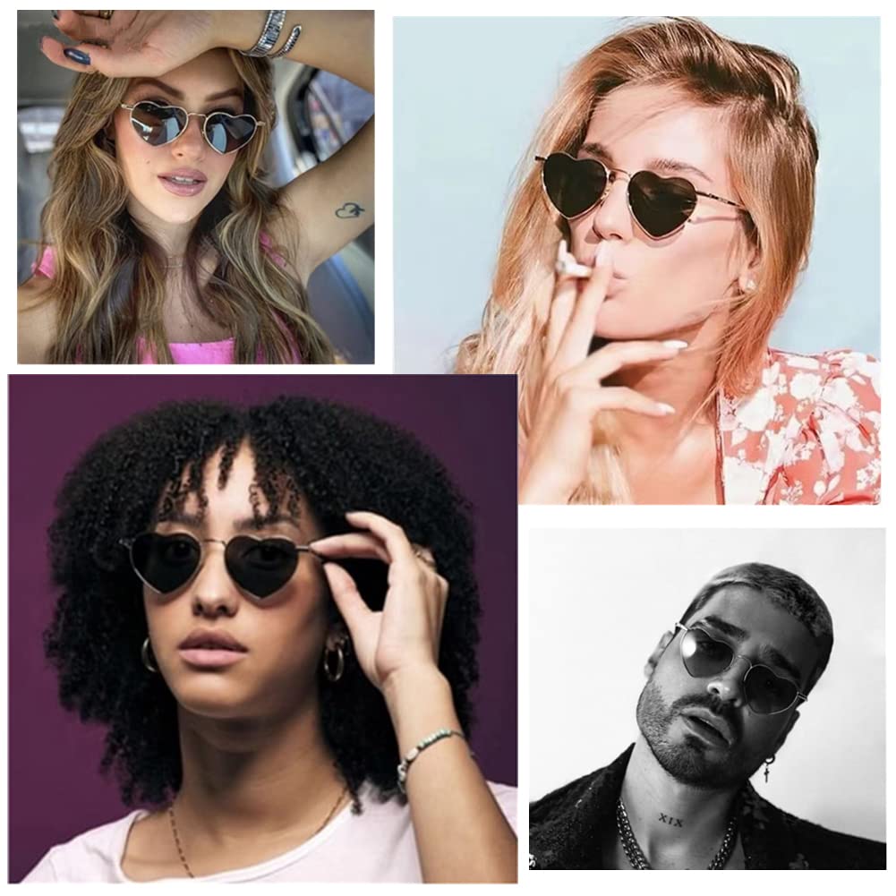 Polarisiert Herzform Sonnenbrille Damen Herren Hippie Herz Brille Vintage Liebe Sonnenbrille für Festival Party Gold Metallrahmen mit UV400