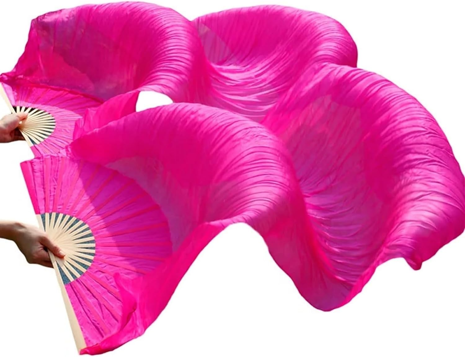 1 Pair(Left+Right) Belly Dance Fan Artificial Silk Bamboo Fans,Colorful Dancing Fabric Fans,Long Folding Belly Dance Fans for Dancing,Length 180cm Width 90cm.