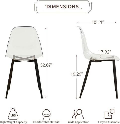 Miniatura 2 de Baysitone Juego de 4 sillas de comedor transparentes, sillas de cocina modernas con asiento transparente, sillas laterales de acrílico con patas de