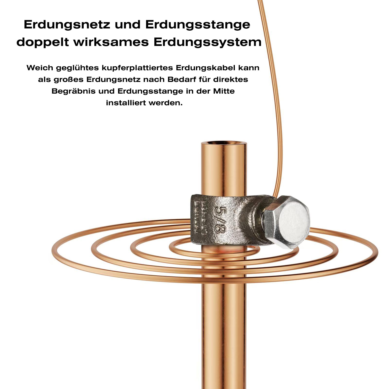 Ground Spike Set Kupferbekleidet 3m Durchmesser 16 mm - Tiefe Erdstange mit Kreuzverbinder & Korrosionsschutzband | Für PV-Anlagen, Blitzschutz & Elektroinstallatio (16mm x 3 meters)