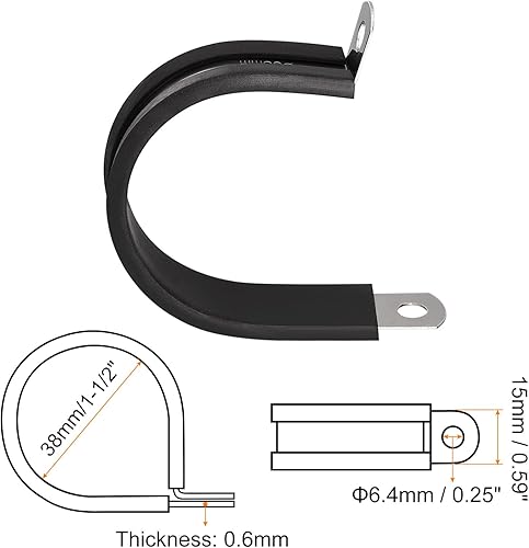 Miniatura 2 de uxcell Abrazadera de tubo de acero inoxidable en forma de R de 1-12 pulgadas (1.496 in) con aislamiento acolchado de goma