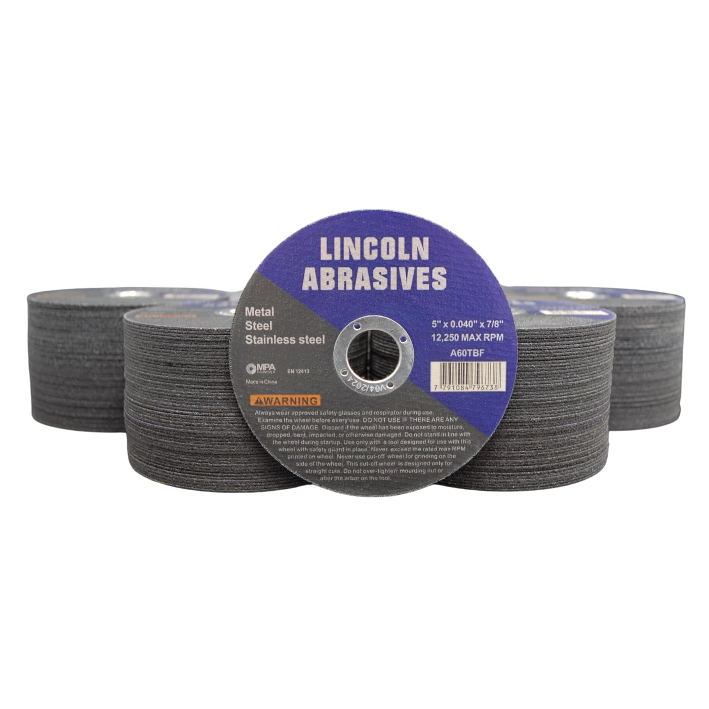 200 Pack 5" Cut-Off Wheels Lincoln Abrasives .040" Metal & Stainless Steel