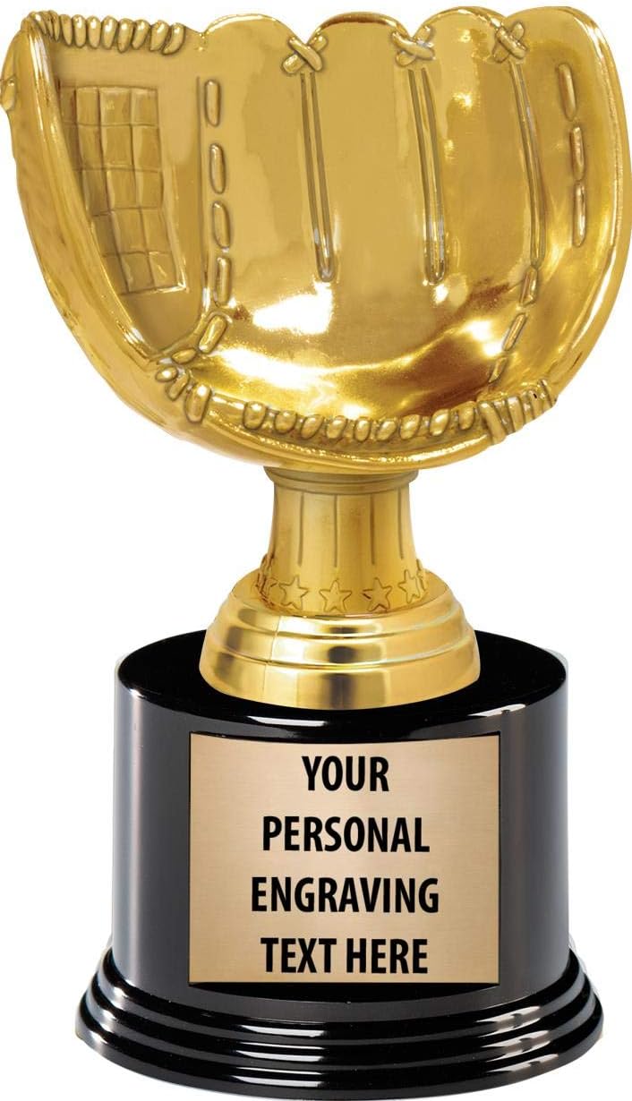 Crown Awards Baseball Trophies with Custom Engraving, 7.25" Personalized Gold Baseball Glove Trophy On Deluxe Round Base