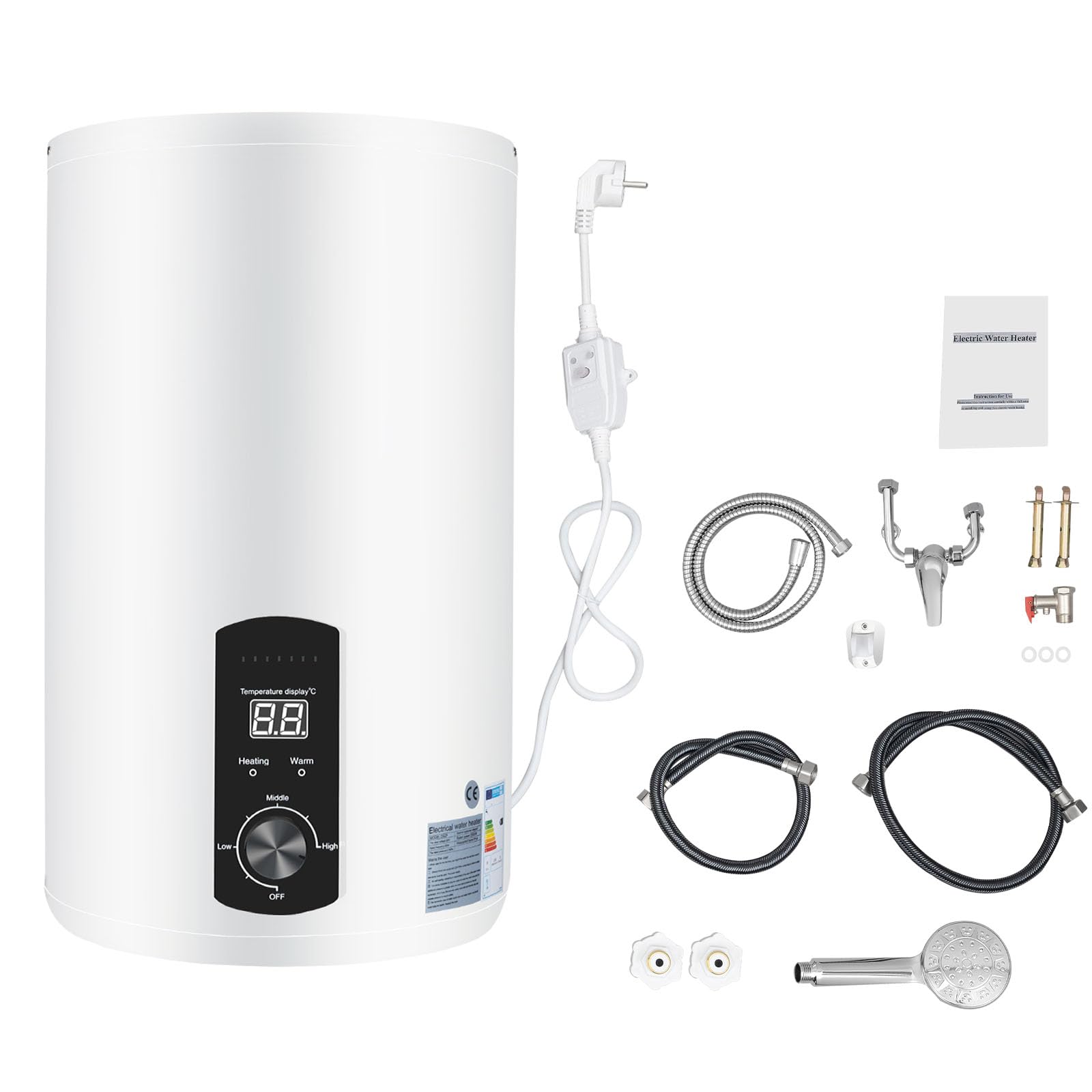 Elektro Warmwasserspeicher Boiler 50 Liter Warmwasserboiler Speicher, 2000W Heizleistung, Leckage-Schutz, Upgraded Vertikal Wandhänge 25-75°C Wasserboiler [Energieklasse B]