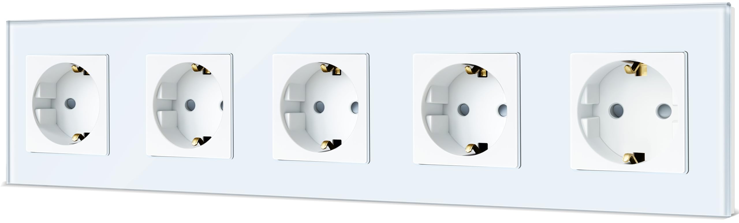 TAWOIA Schuko Steckdose, EU-Standard 5 Fach Glas Unterputz Steckdose 16Amp 250 V, Wandsteckdose mit Kristallglasplatte Weiß 86×370mm