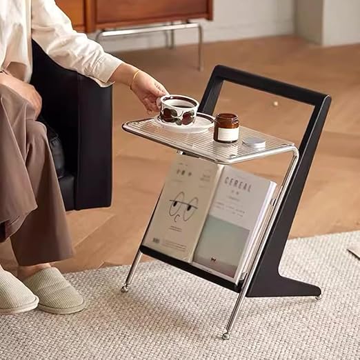 XONJEMU Glass Shelf Mobile Storage Modern Sofa Side Table