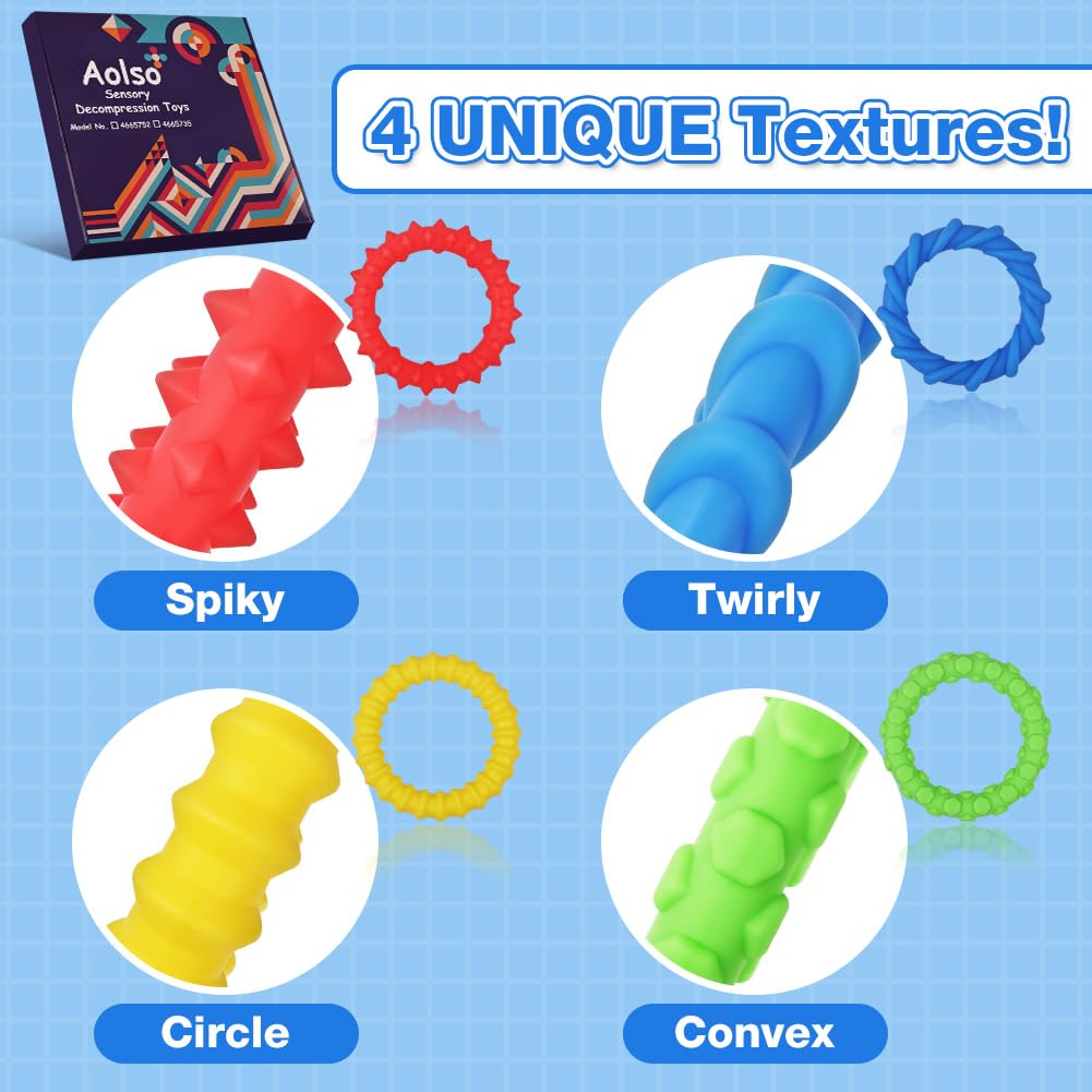 Aolso Sensory Toys for Autism,6 Pcs Fidget Rings 4 Pcs Fidget Bracelet,Textured Soft Silicone Sensory Acupressure Rings for Anxiety Relief,Fidget Toys for Anxiety ADHD - Image 4
