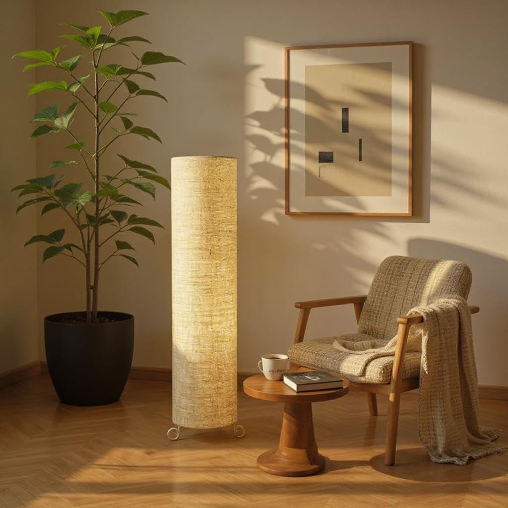 THE LIGHT SHADOW Cotton Fabric Floor Lamp for Bedroom's Desk Lamp for LivingRoom, Bed Room, Office | Night Stand Dimmable Room Floor Lamp for Reading Corner Lamp (Jute)-image-7