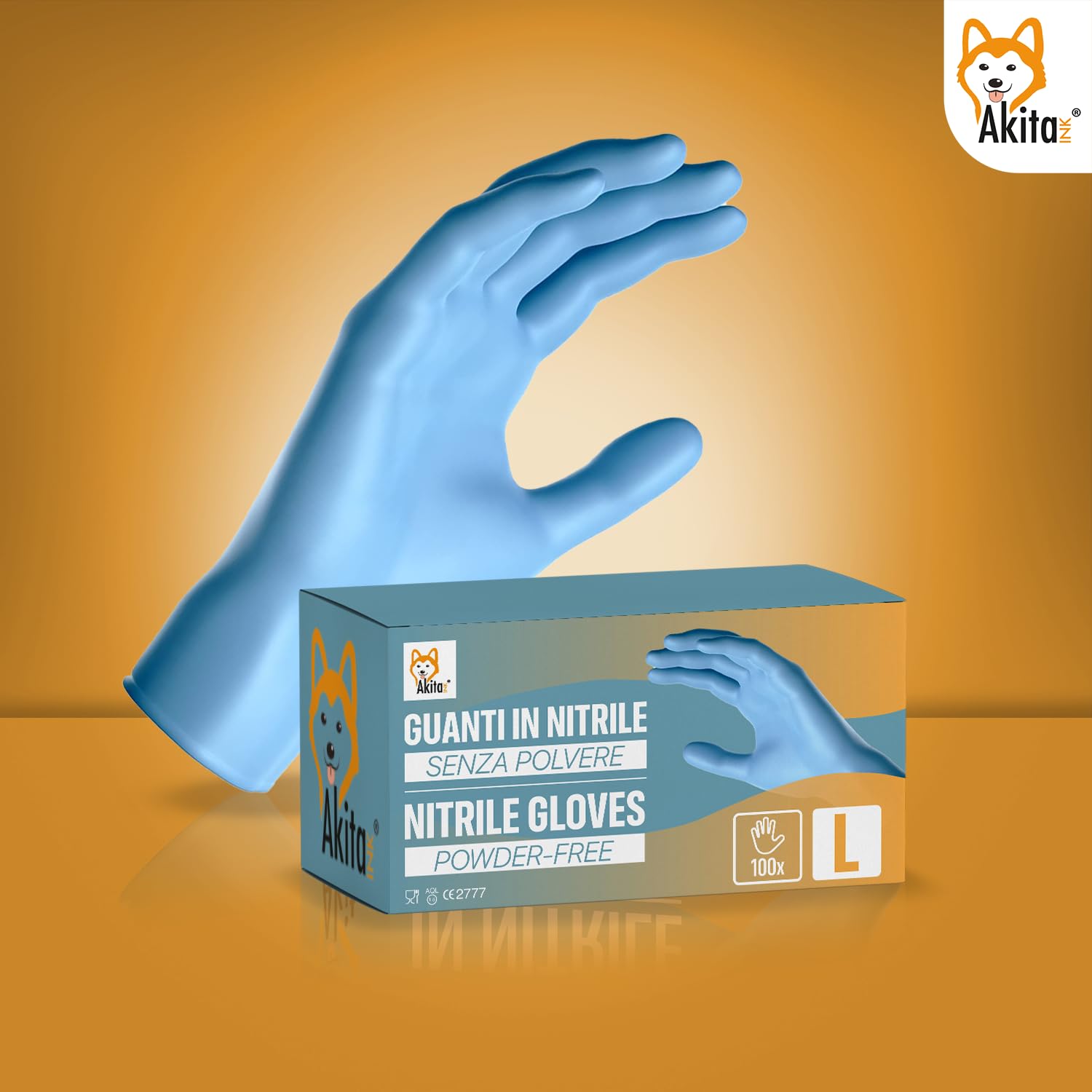 AKITAInk Guanti in Nitrile Blu senza polvere, senza lattice - Ipoallergenici, Resistenti, Ideali per Ambiti Medici e Alimentari per Estetisti, Tatuatori, Ambiti Medici, guanti per alimenti (1000, L)