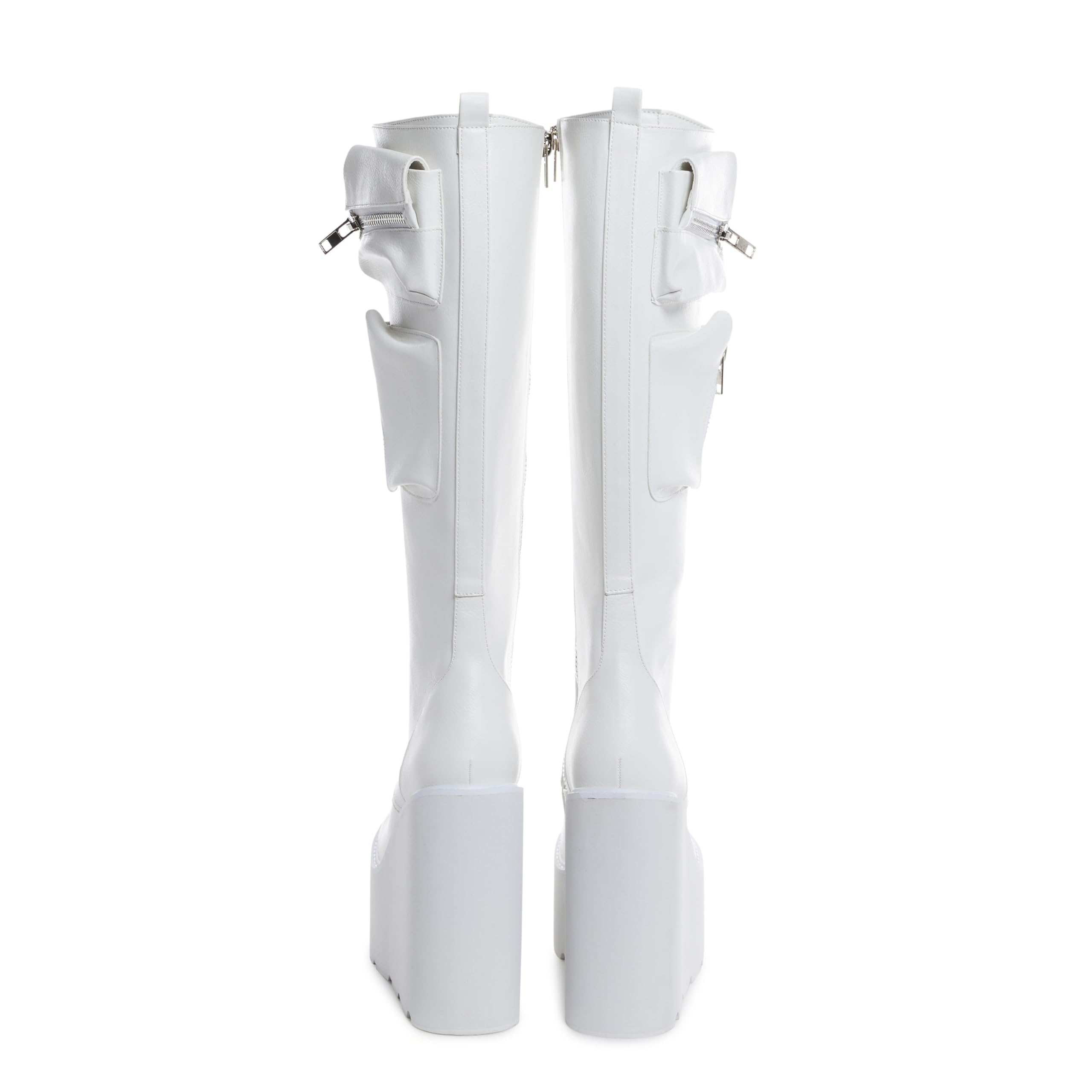 Dolls Kill Obsidian Pocket Platform Boots by Current Mood – Vegan Leather Knee High Boots for Grunge Fashion: 9 White