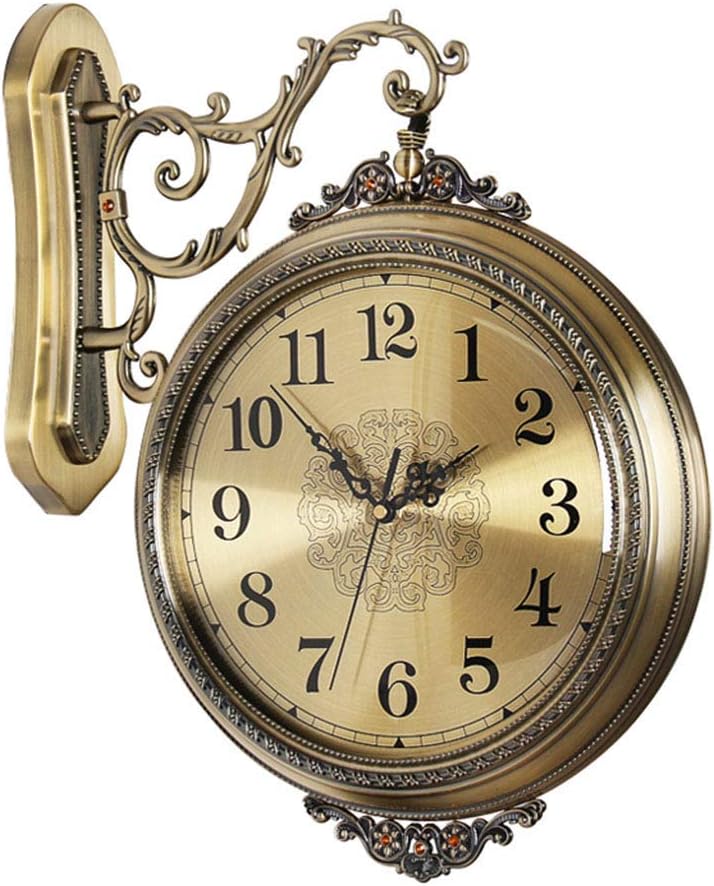 European Style Double-Sided Wall Clock Retro Silent Station Clock Creative 360°Rotating Living Room Bedroom Study Pastoral Outdoor Garden Wall Decoration