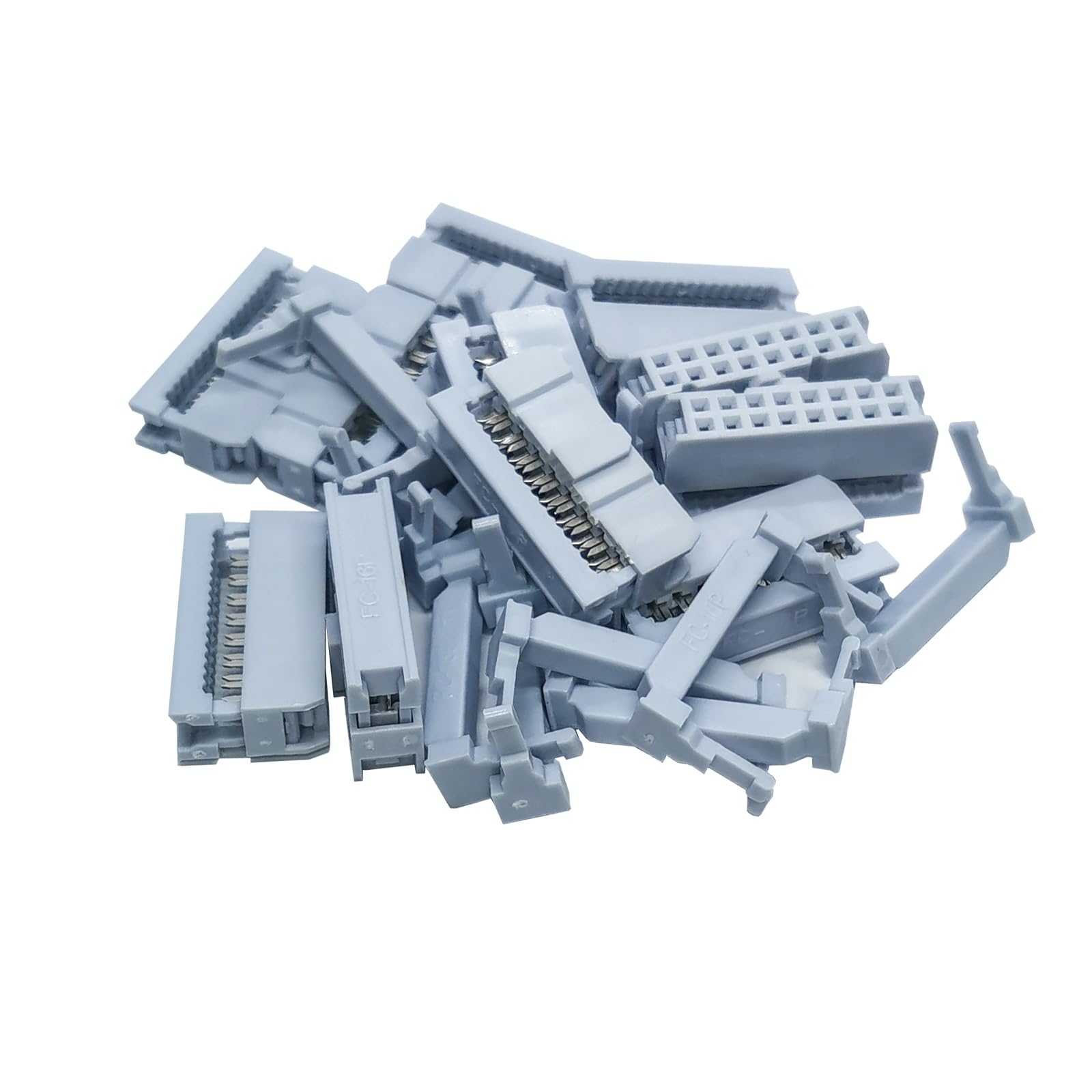 20Pcs 16-Pin Female IDC Crimping Head 2.54mm Pitch Connectors for FC-16P Flat Ribbon Cable (Grey)
