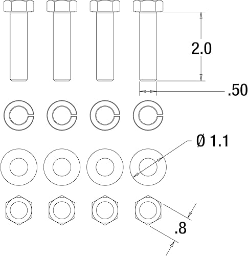 Miniatura 2 de Buyers Products 8520 Kit de montaje de gancho de pasador/combinación de enganche, cuatro pernos de grado 8 de 1/2 x 2 pulgadas, tuercas hexagonales,
