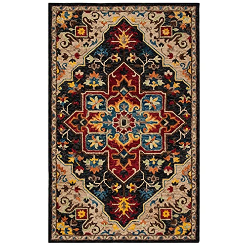 Image of SAFAVIEH Aspen Collection 3' x 5' Charcoal / Cream APN511H Handmade Boho Wool Area Rug