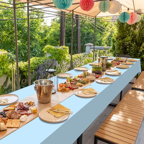 Image of 16 Pack Light Blue Plastic Tablecloth for Rectangle Tables, Premium Decorative Baby Blue Disposable Table Cloths for Parties, Rectangle Party Table Cover for Birthday Wedding Baby Shower, 54x108 Inch