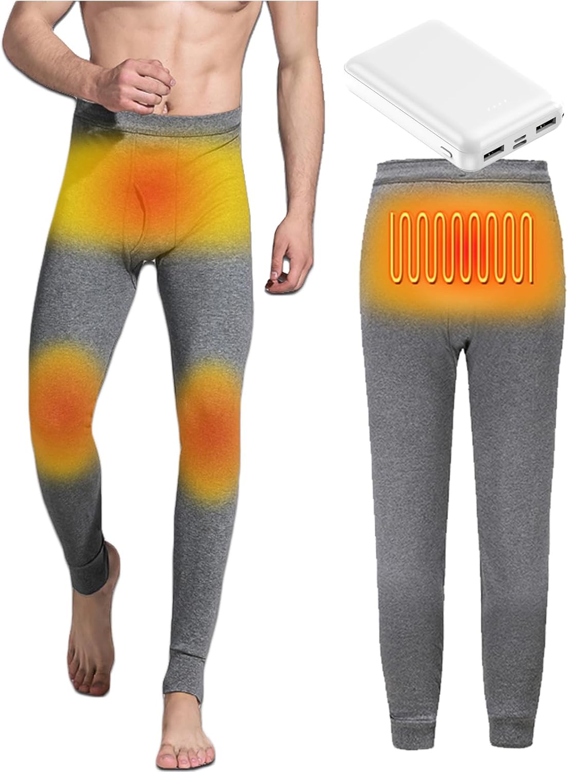Heated Pants for Men, Reversible Double Sided Leggings, Thermal Underwear Bottom Mens Fleece Lined Long Johns