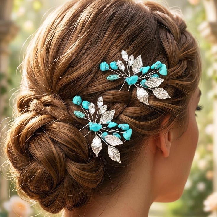 Turquoise Bridal Hair Pins Silver Wedding Hair Accessories for Women