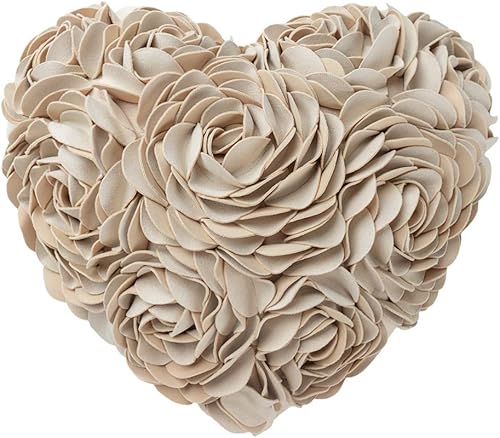 JWH - Funda de cojín con forma de corazón y diseño estético de flores en 3D, funda de cojín hecha a mano, estilo romántico rural europeo para