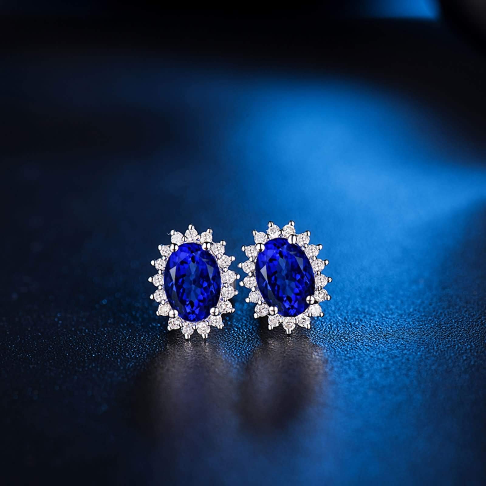 Epinki Weiß Gold 750 Ohrringe Mädchen, Blume Damenohrringe mit Tansanit 1.32ct Blau, Freundschaft Geschenk, Weiß Gold