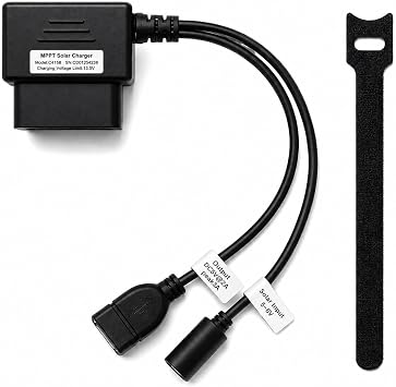 OBD-II MPPT Solar Charger Adapter, Standard 16-Pin OBD2 Male Plug, 12V Auto Battery Maintainer with 5V 2A USB Output, Plug & Play Trickle Charger for All 12V Vehicles