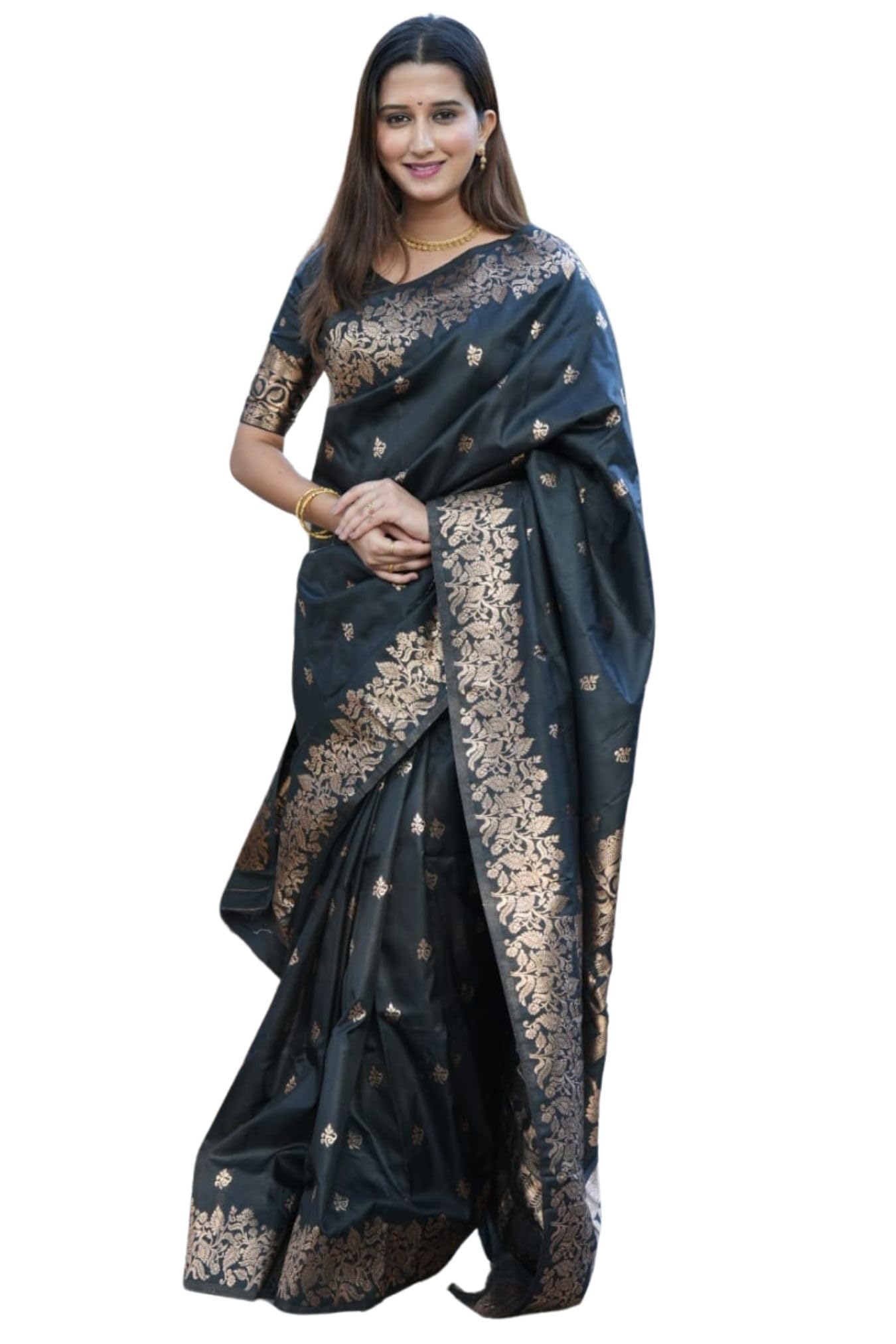 SGF11 Women's Kanjivaram Pure Soft Silk Saree For Women Pure Golden Zari With Blouse Piece