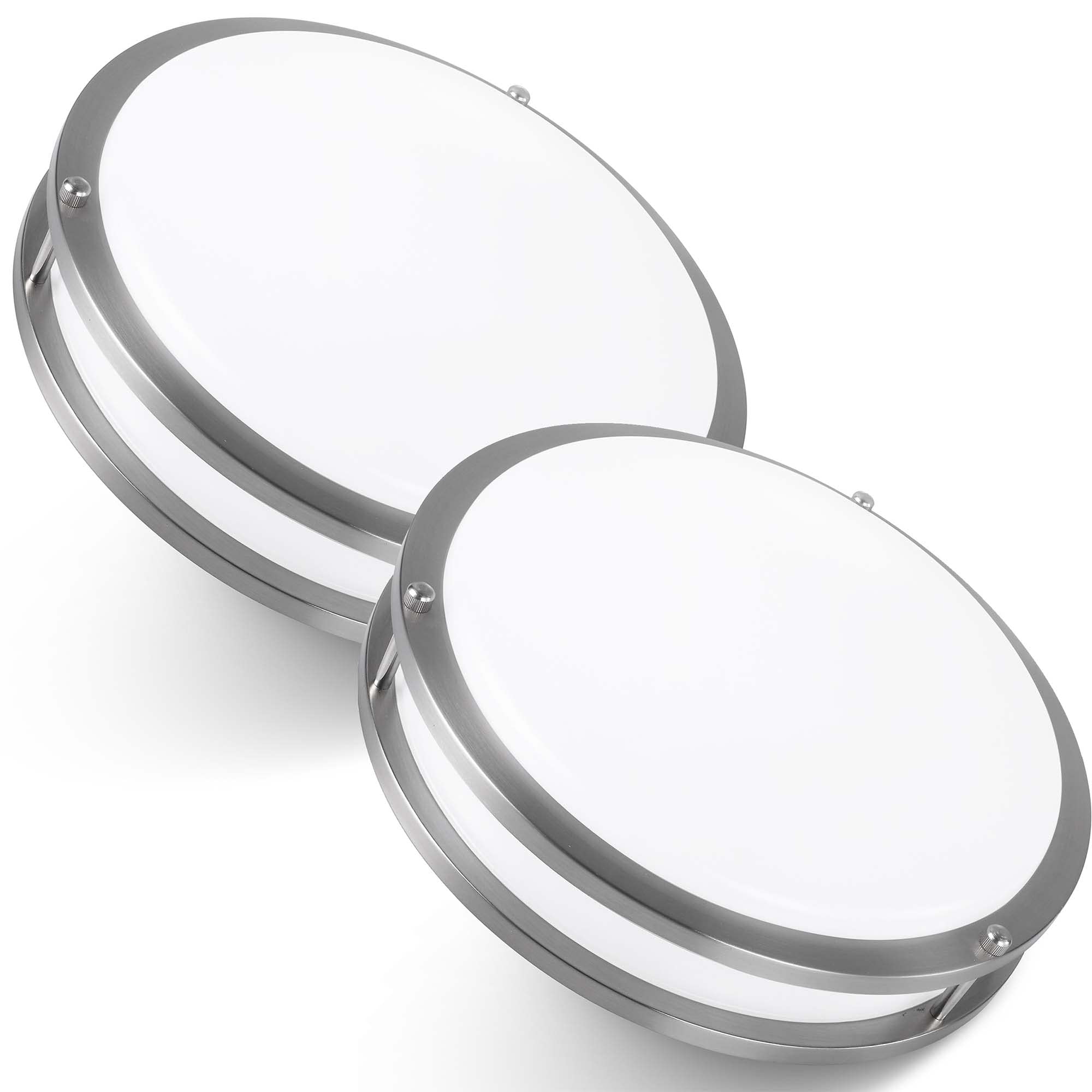 Ceiling Light Fixture, Double Ring, Flush Mount Ceiling Light, Bedroom Lights, Kitchen Lights, LED Light, 16W (95W Eq), 1120lm, 4000K, Brushed Nickel, ETL-2 Pack (10", Natural White)