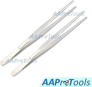 AAProTools 2 Pcs 5-Inch Stainless Steel Straight Blunt Tweezers Serrated Tip