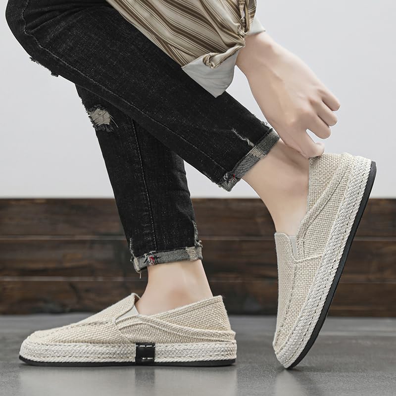 Men's Canvas Loafers-Breathable Mesh Lining, Slip-on Design Casual Walking Shoes, Comfortable Rubber Soles Suitable for All Seasons4