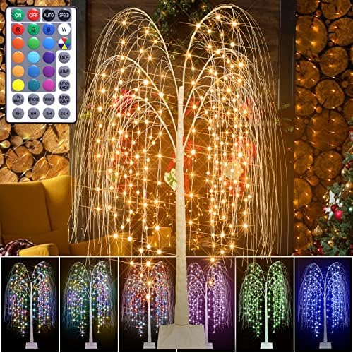 5.5FT LED Color Changing Willow Tree Light with Remote 216 LEDs RGBW Lighted Willow