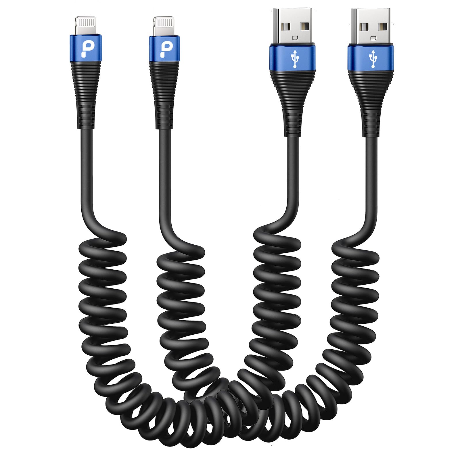 Cable Lightning en espiral para iPhone paquete de 2 unidades de 3 pies color negro 8