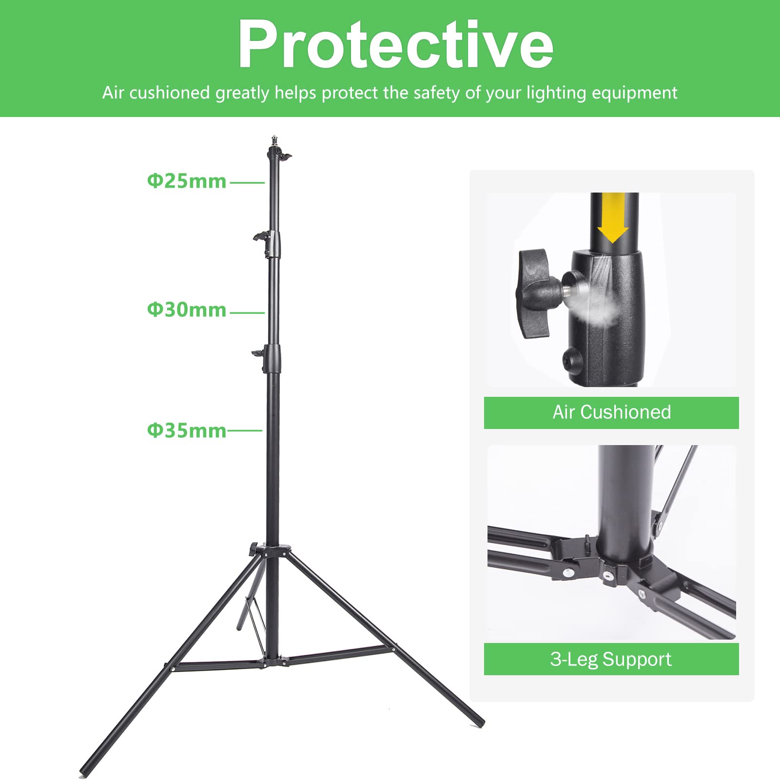 Supporto per luce fotografica da 260 cm con ruote girevoli, supporto leggero imbottito ad aria resistente con perno da 1/4" e 3/8" in acciaio inox per luce video da studio, stroboscopio