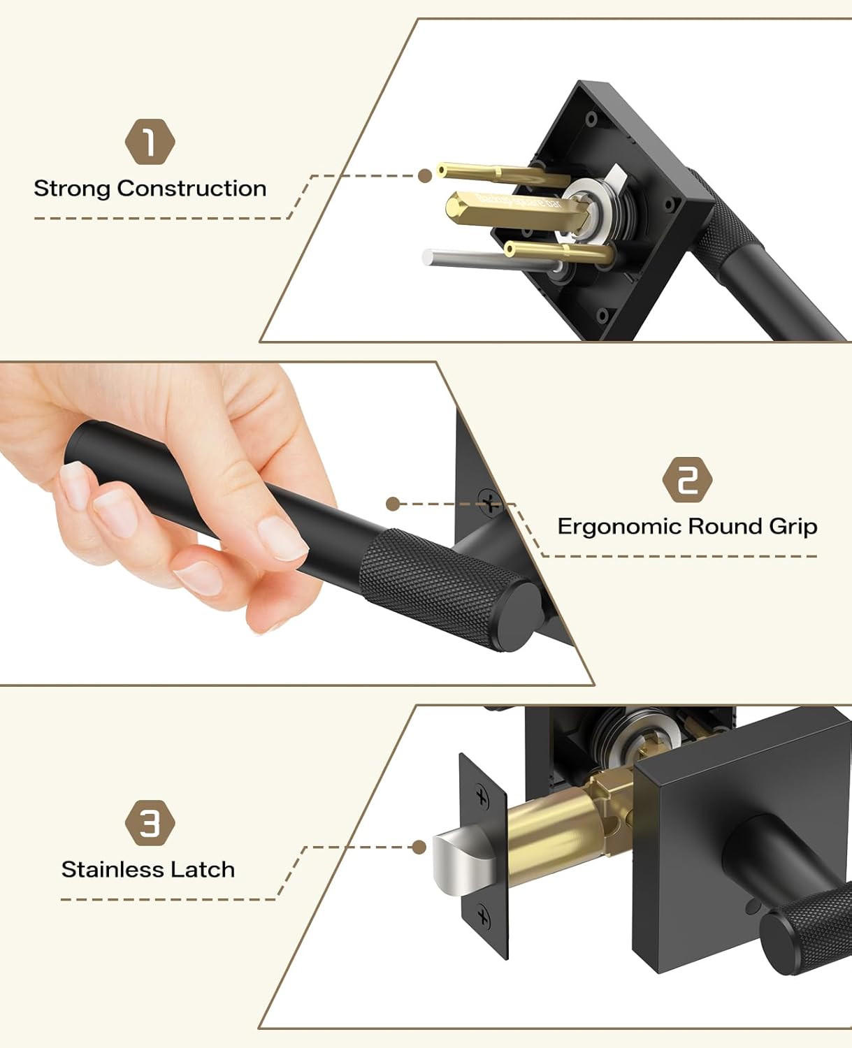 Amerdeco 6 Pack Matte Black Door Handles Interior, Knurled Privacy Door Handles,Heavy Duty Black Door Lever for Bedroom or Bathroom,Reversible Keyless for Left Right Handed Doors AM0029