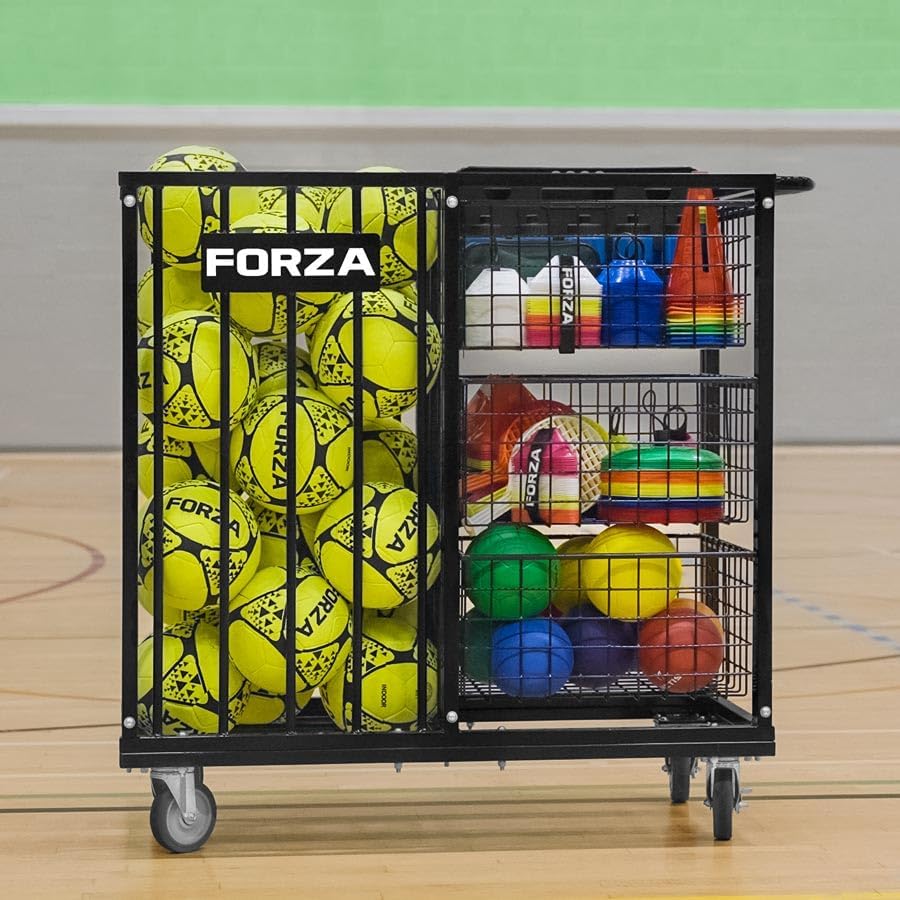 FORZA Sports & PE Storage Cart with Drawers | Heavy-Duty Steel Construction Ball Storage, 3-Tier Mesh Baskets, Non-Marking 360° Wheels – Ideal for Schools and Sports Clubs