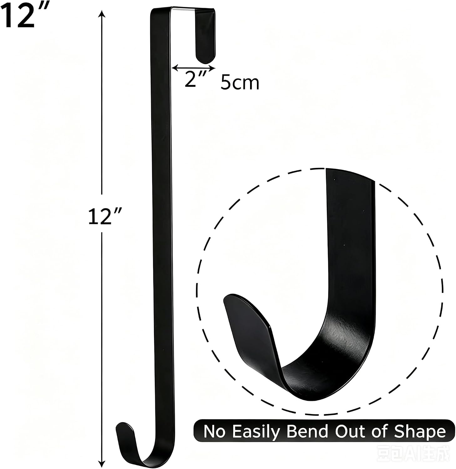 Wreath Hanger Over the Door Hook Metal Set of 2,Black | 12 inches