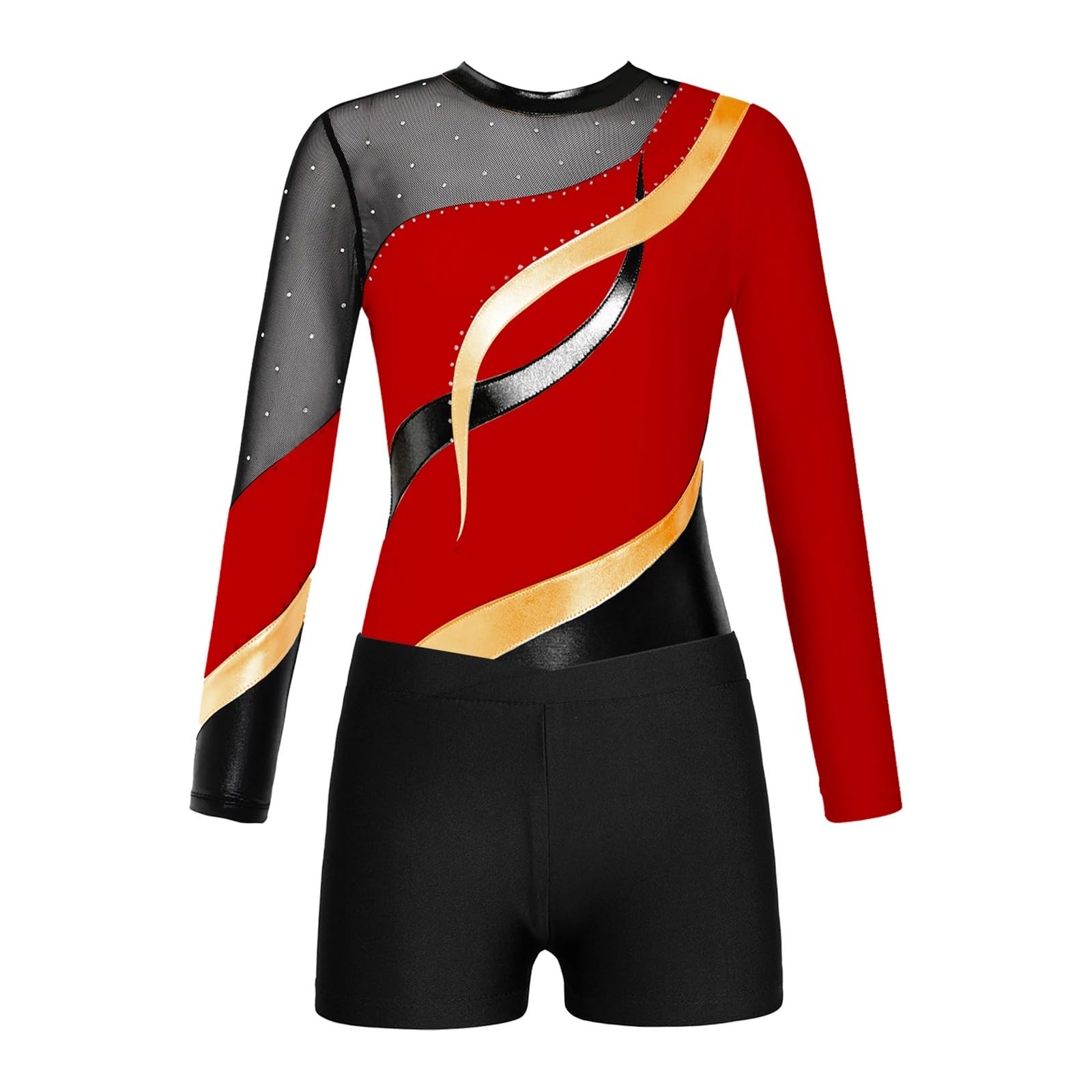 Maillot Gimnasia Ritmica NiñA Leotardo de gimnasia de manga larga con diamantes de imitación brillantes for niños y niñas, conjuntos de Ropa de baile for competición de baile, mono de patinaje(White,8