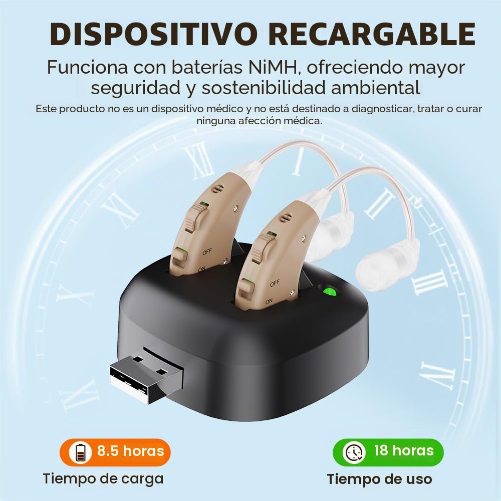 JINGHAO Amplificador de Sonido Recargable - Par de amplificadores de sonido personales para contornos de oído Juego de 2 (Beige)