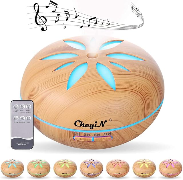 CkeyiN 550ml Essential Oil Diffuser with Bluetooth Speaker, Aroma Diffuser Cool Mist Humidifiers with Adjustable Mist Mode, Waterless Auto Shut-off