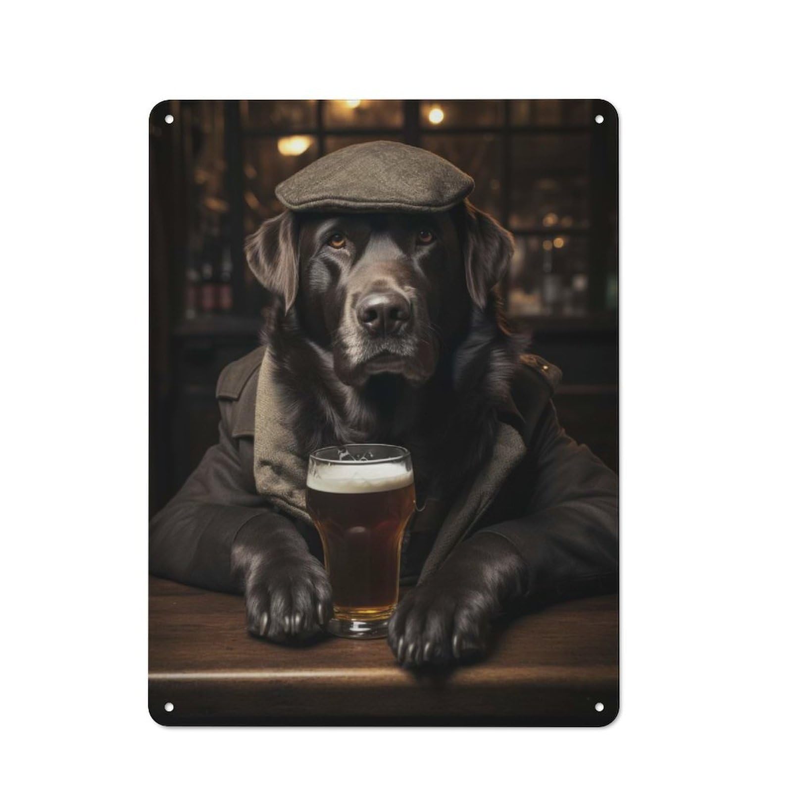 Junmoney Black Labrador At The Pub Tin Sign 40X30cm For Workshop Wall, Retro Wall Decor, Suited To Metal Sign Collectors