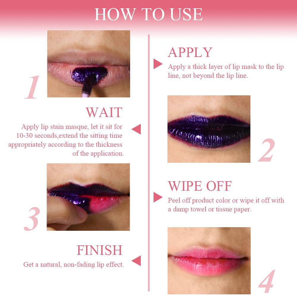 Fengyang® Peel Off Lip Stain Lip Tint Set,Peel Off Matte Lip Gloss,Matte Liquid Lipstick,Lip Gloss Water-Proof Lip Tint Stain Non-stick Cup Peel Off Lipstick Lip Makeup for Women(3Pcs) - Image 2