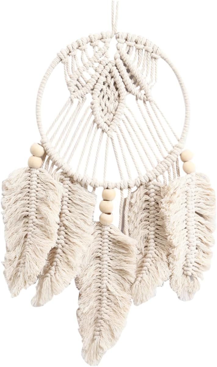 ORFOFE Handmade Bamboo Circle Dream Catcher Wall Hanging Decor Leaf Cotton Wall Art for Bedroom Bohemian for Girls Room and Nursery