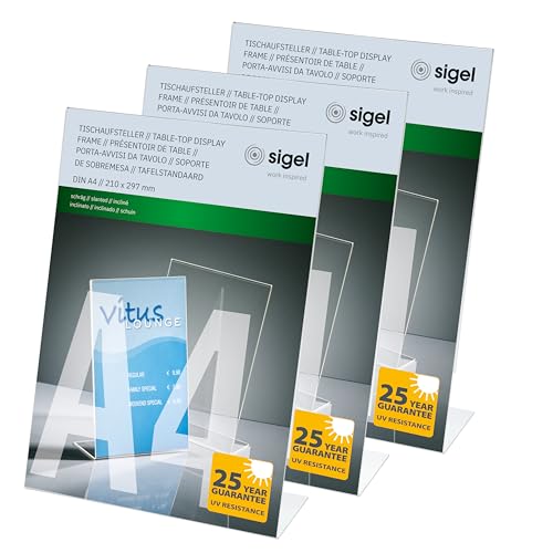 SIGEL SY450 Soporte de sobremesa, inclinado, acrilico, para A4, 3 unds.