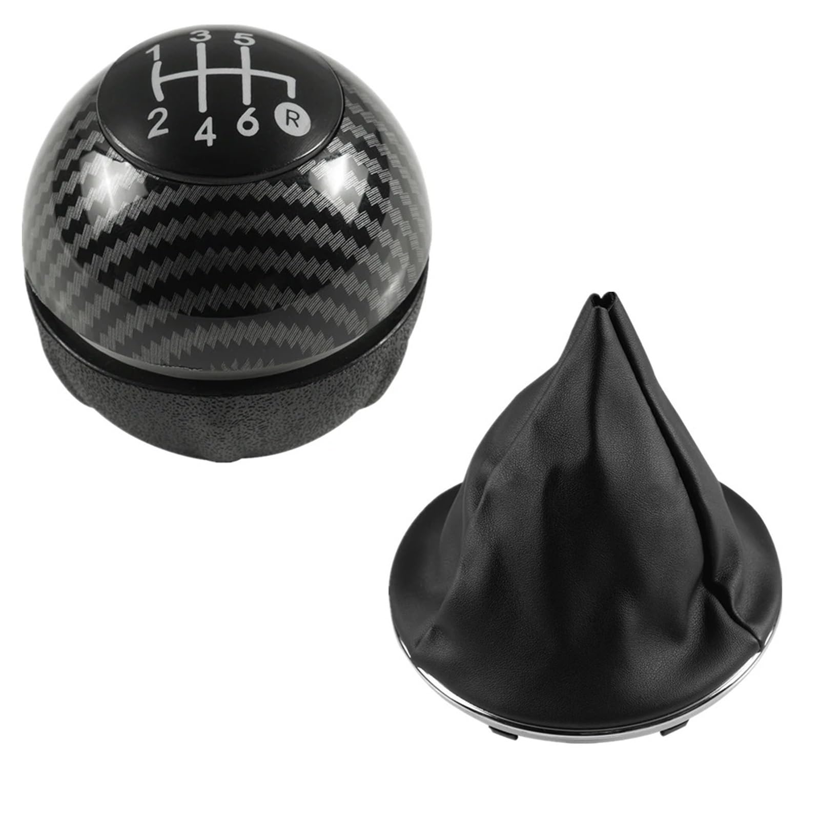 DAJMSUY for Fiat 500 500C 2007-2018 5/6 Speed Gear Shift Knob Head Shifter Gaitor Boot Car Gear Shift(2pcs Carbon 6speed)